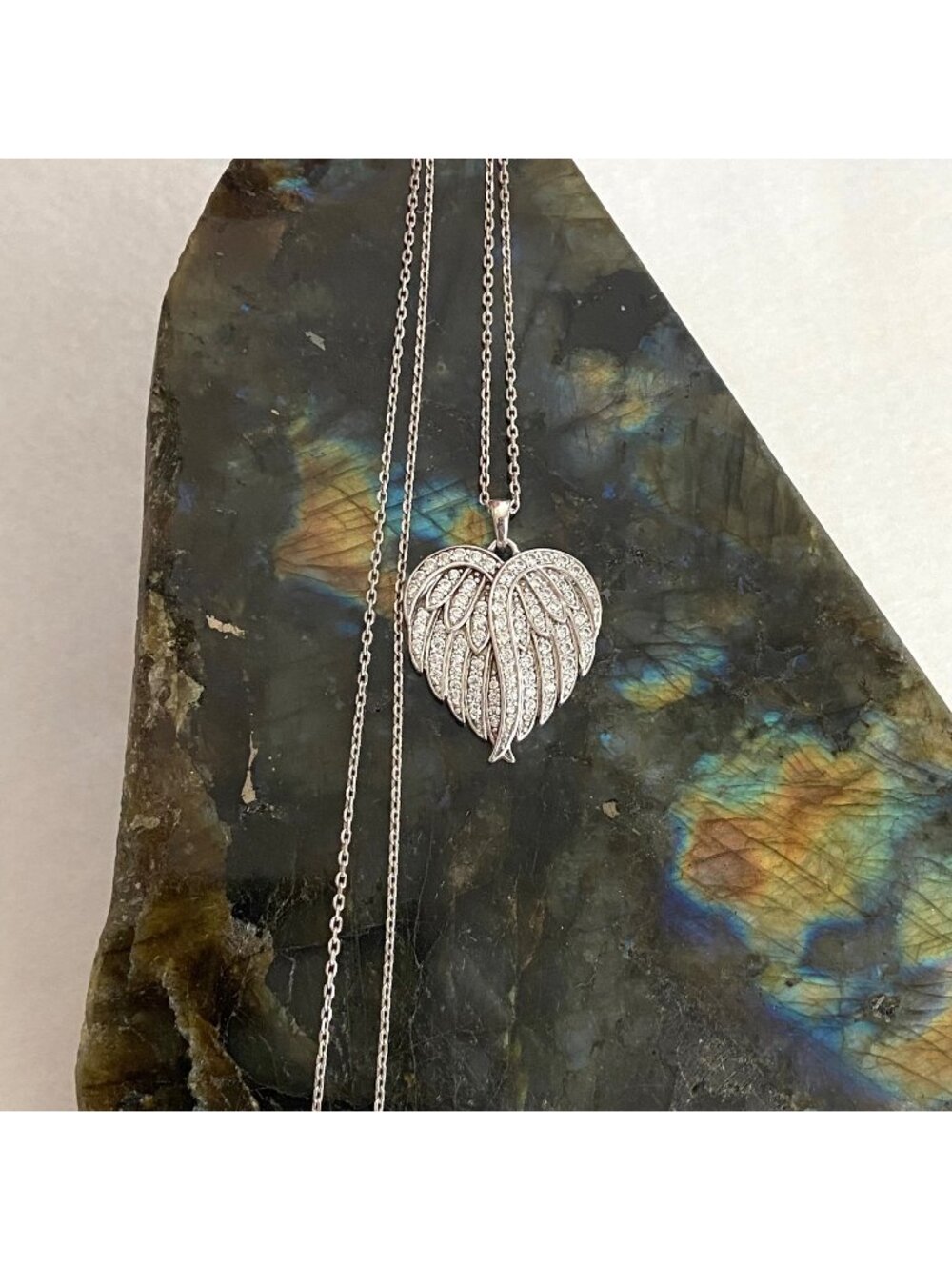 Sterling Silver 925 PAJ Pave CZ Winged Heart Pendant Necklace 19" Cable Chain